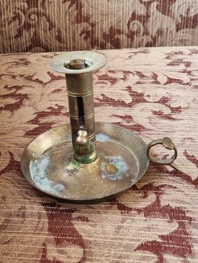 Antique Brass Push Up Candle Stick Holder With Finger Loop